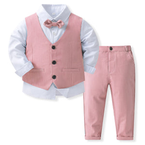 Pink Wedding Flower Suit for Kid Boy Spring Autumn Winter Gentleman Vest 4PCS Formal Sets 123456 Years Children Birthday Clothes