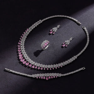 Luxury White Cubic Zirconia Bridal Jewelry Set Brides Accessories Tassel Water Drop Necklace Earring 4pcs Set for Wedding Party
