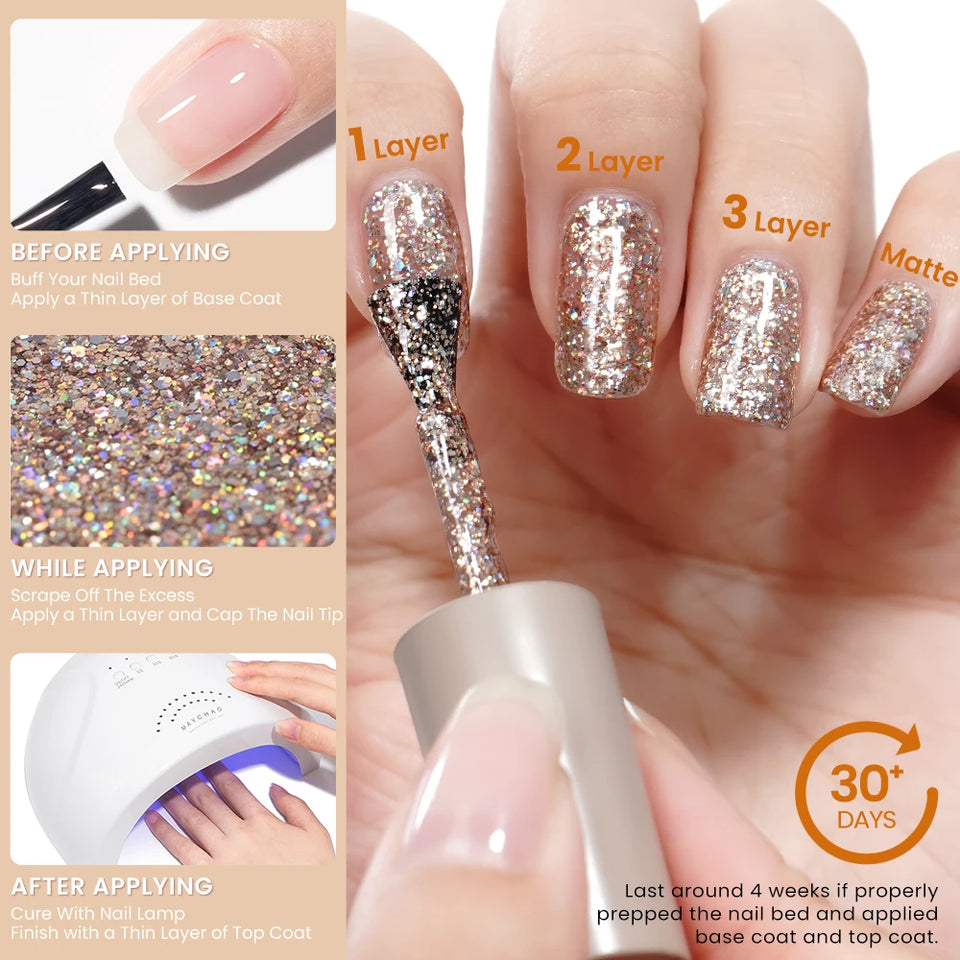 Glitter Gel Nail Polish Autumn Colors Long Lasting For Manicure Soak