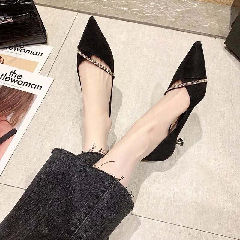 new Korean version of fashion temperament hollow French female pointed thin heel heel
