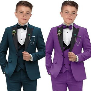 24h Ship Boy's Formal 4-piece Suit Set Including Blazer Vest Pants Bow-tie Smart Kids Tuxedo Suits Dress Wedding Ring Bearer