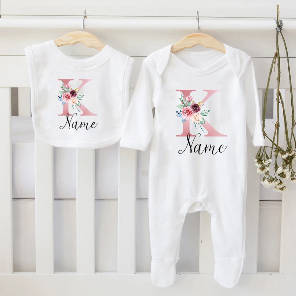 Newborn Girl Coming Home Outfit Personalized Baby Girl Outfit Custom Name Coming Home Outfit Monogrammed Baby Shower Gift Set