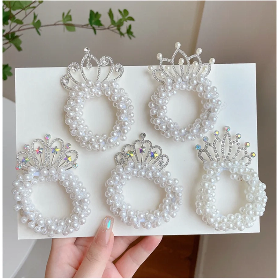 Crystal  Children'S Headband Headdress Princess Pearl hairpin Crown Flower Girl Hair