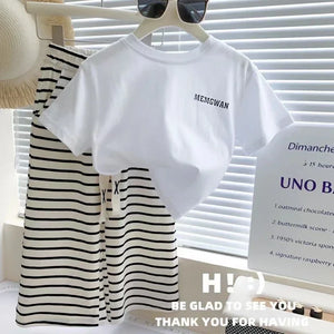 Comfortable Letter T-shirt+Stripe Loose Fitting Pants 2Pcs Suit For Kids Children Outfit