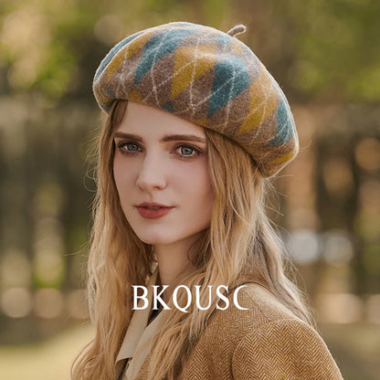 Elegant Pure Wool Vintage Beret Woman Luxury Hats Winter Caps