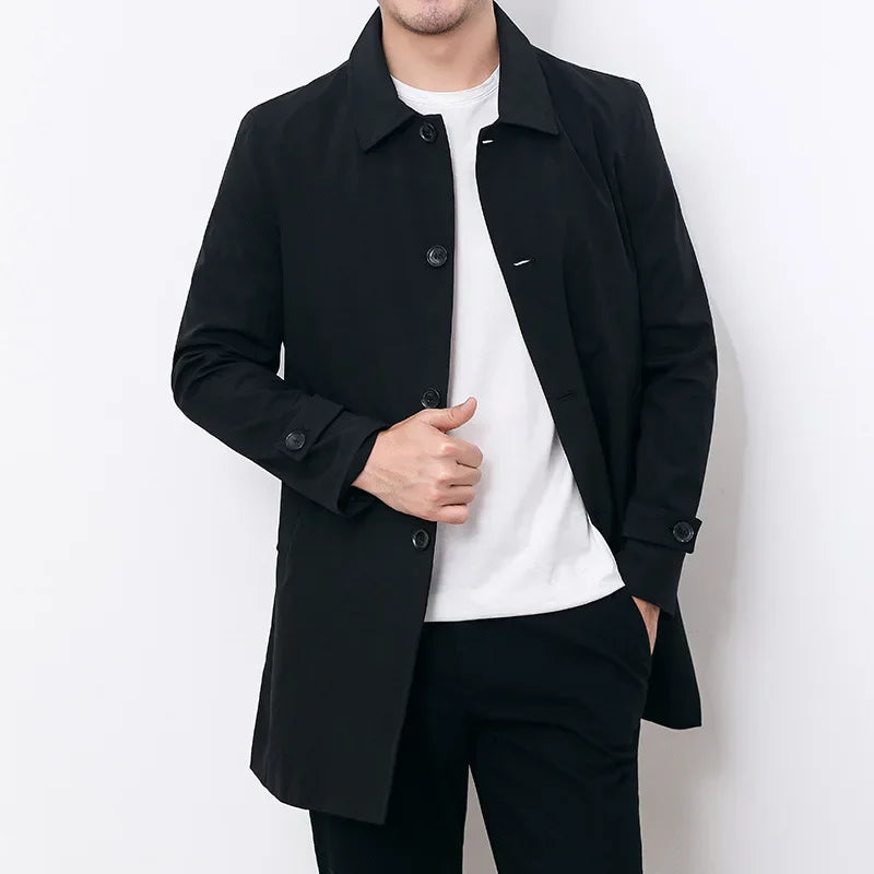 Men Long Coat Windbreaker Casual Loose Design Solid Color Trench Men Fashion Korean Style Mens Jackets Outerwear