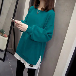 Plus Size Two-Piece Illusion Sweatshirt Women's Medium-Length Casual