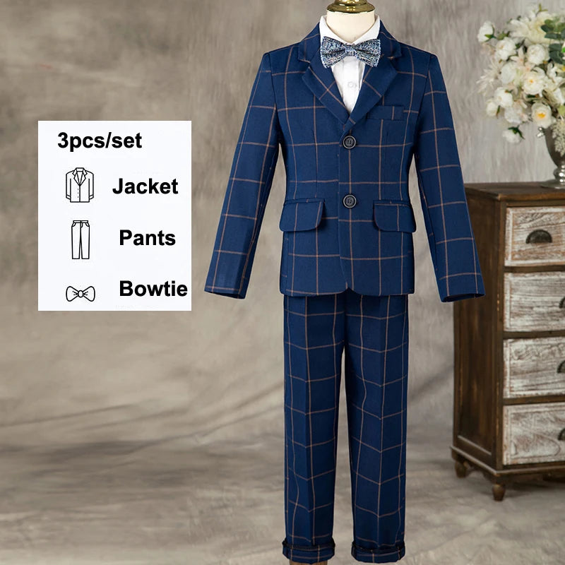 Children Formal Wedding Party Suit Set Boys Birthday Party Performance Chorus Costume Kids Blazer bowtie Pants Clothing Set