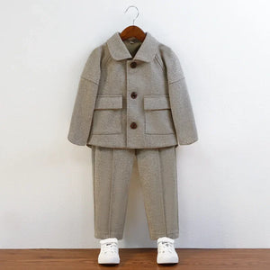 Children Autumn Outfits Gray Casual Blazers Jacket Trousers Two-piece 2 To 12 Years Kids School Uniform Spring Boys Wedding Suit