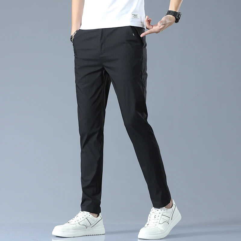 Slim Fit Casual Pants Men Lightweight Classic Straight Trousers for Men Breathable Cotton