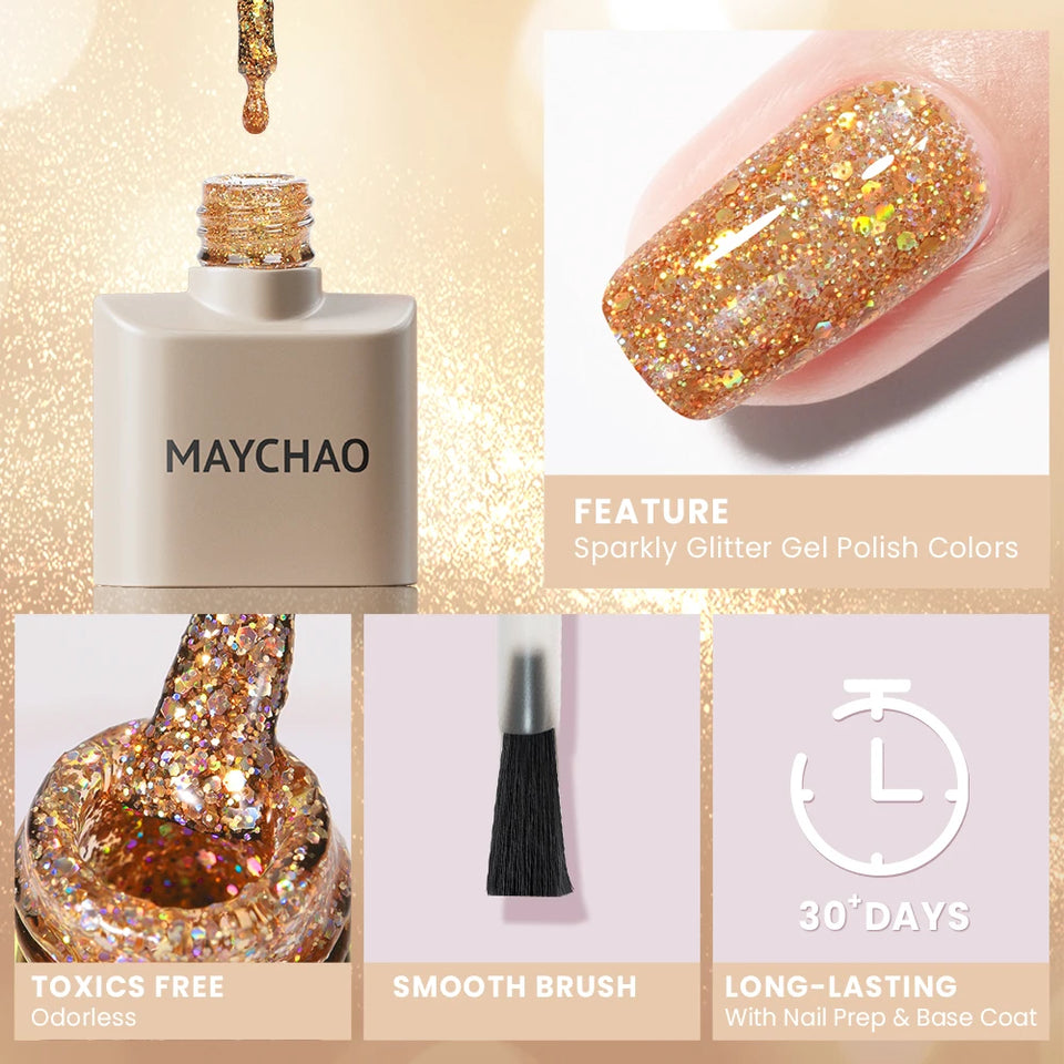 Glitter Gel Nail Polish Autumn Colors Long Lasting For Manicure Soak