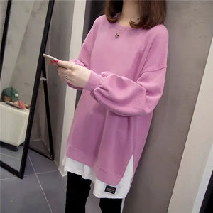 Plus Size Two-Piece Illusion Sweatshirt Women's Medium-Length Casual