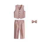 Boys Spring Autumn Formal Pink Suit Children Kids Blazer Pants Bowtie Outfit