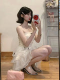 Even Party Black Dress Women Casual Corset Y2k Mini  Office Lady Sleeveless Bodycon Lace One Piece  Korean