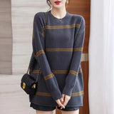 Women's Sweater Autumn Winter New Loose Striped Round Neck Knitted Sweater