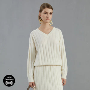 High Quality Luxury Women's Clothing 100% Cashmere V neck Pullover Knitted Hooded Sweater