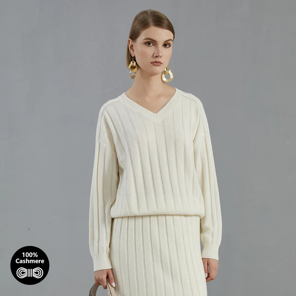 High Quality Luxury Women's Clothing 100% Cashmere V neck Pullover Knitted Hooded Sweater
