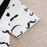 Boys Cartoon Printed Clothes Short Sleeve Bow Tie Romper  Moustache Cotton Baby Gentleman