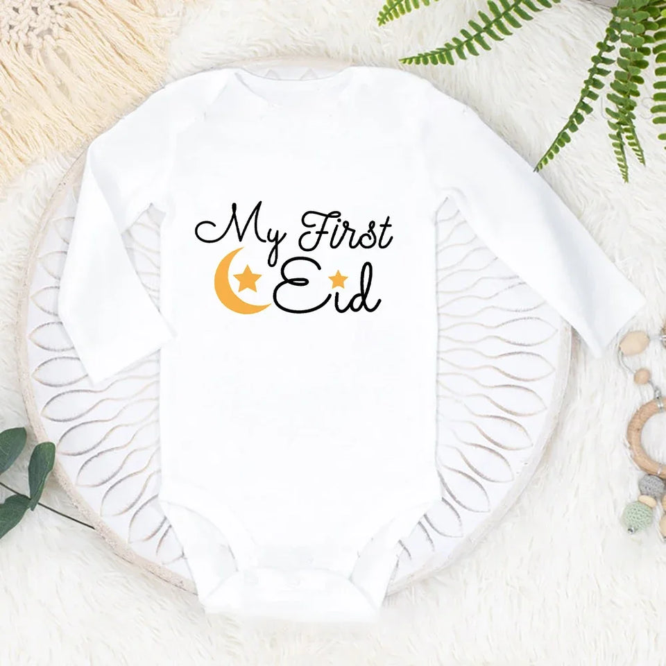 Babys First Eid Bodysuit My First Eid Toddler Outfit Ramadan New Born Long Sleeve Romper Child Boy Girl Ramadan Clothes