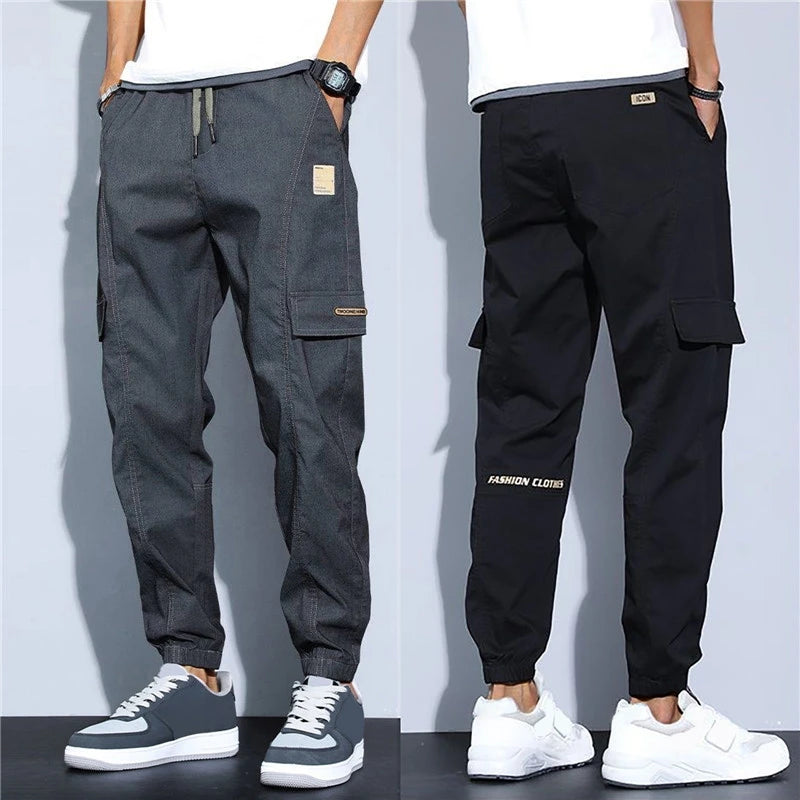 Men Pants Soft Fabric Multi Pockets Elastic Waist Spring Summer Casual Cargo Pants