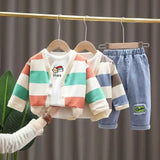 Fashion Children Boy Clothing Outfits Set High Quality Striped Coat + T Shirt + Jeans Pants 3PCS Boys Kids Clothes 1 2 3 4 Years