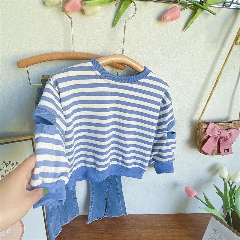 Girls Fashion Striped Set Kids Casual Sweatshirts Outfits Children Long Sleeves