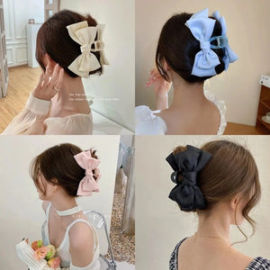 Fashion Women Bow Hairpin Korean Version Of Solid Color Butterfly Satin Hair Clips