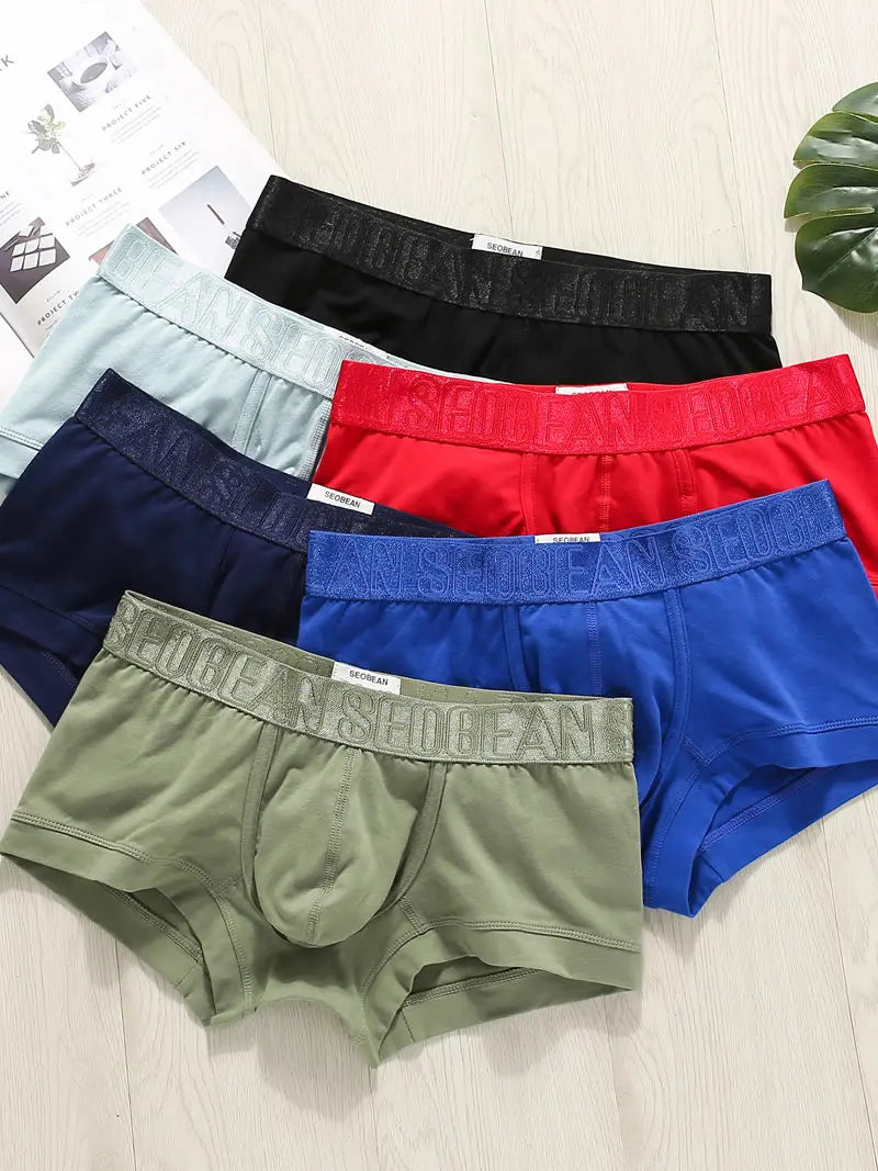 2pcs/lot SEOBEAN Men‘s Boxer underwear cotton solid color tight low rise simple