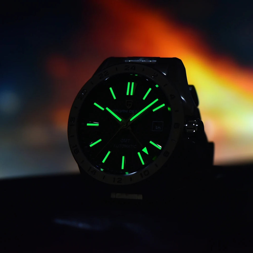 New 39mm Desert Texture Luxury Men Watches GMT Automatic Mechanical Business Dress Sapphire 10Bar Luminous ﻿