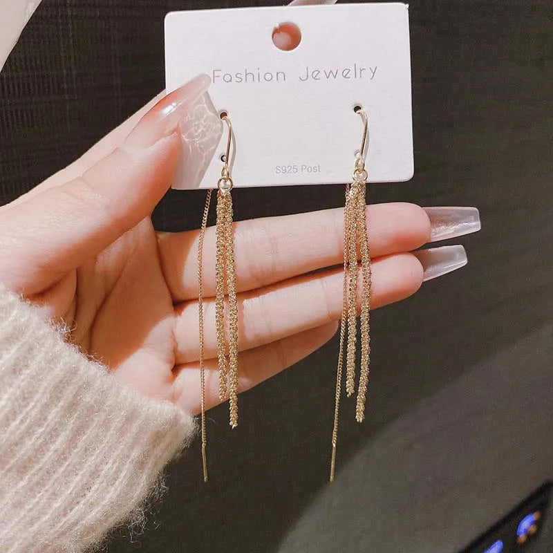 New Long Tassel Chain Dangle Earrings for Women girl Trend Korean Fashion Fine Earring Wedding Luxury Y2K Jewelry Wholesale