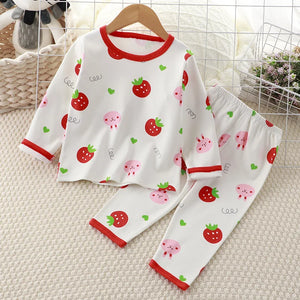 Kids Cartoon Pajama Sets Spring Girl Boy Bear Print Sleepwear