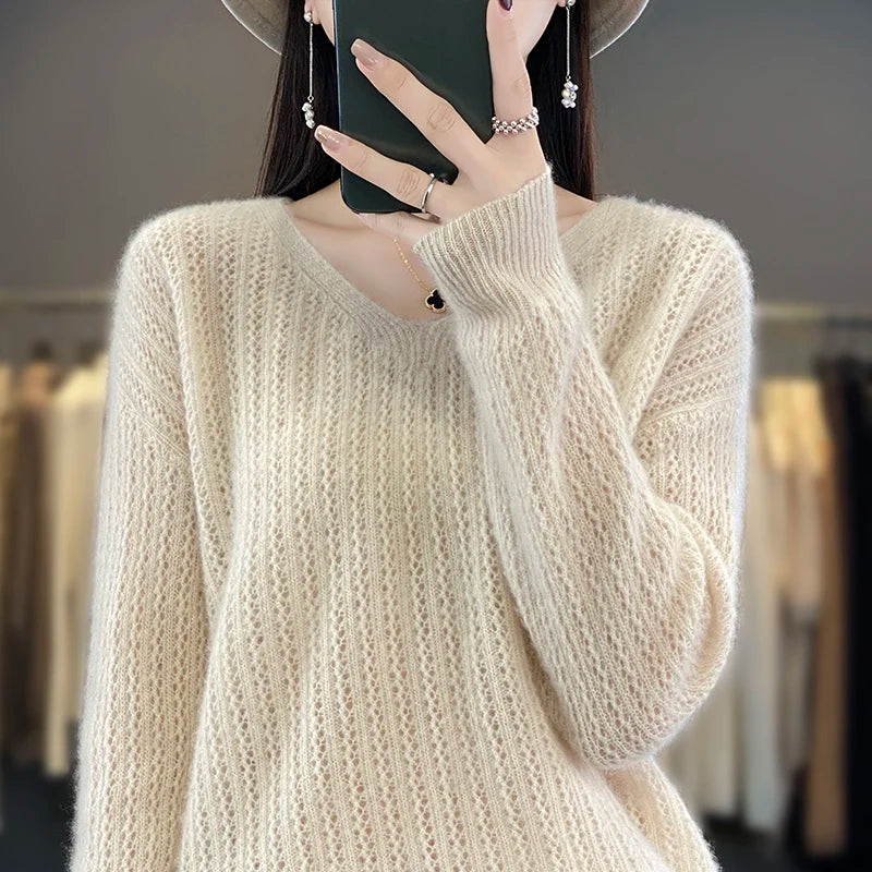 Women's Fashion Sweater V-Neck Pullover Long Sleeve