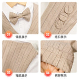 Boys Spring Summer Khaki Striped Suit Set Baby Child Birthday Party Wedding Photography Costume Kids Blazer Vest Pants Clothes