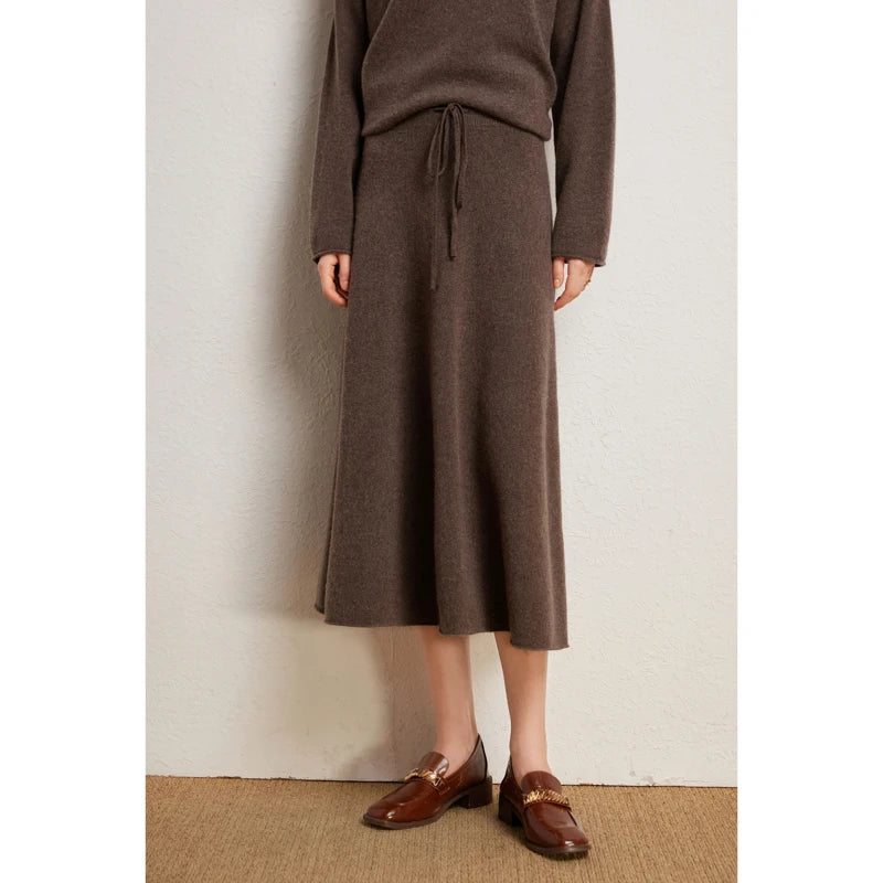 Autumn Winter 100% Cashmere Sweater Luxury Women's  Pullover Skirt Two Pieces Set