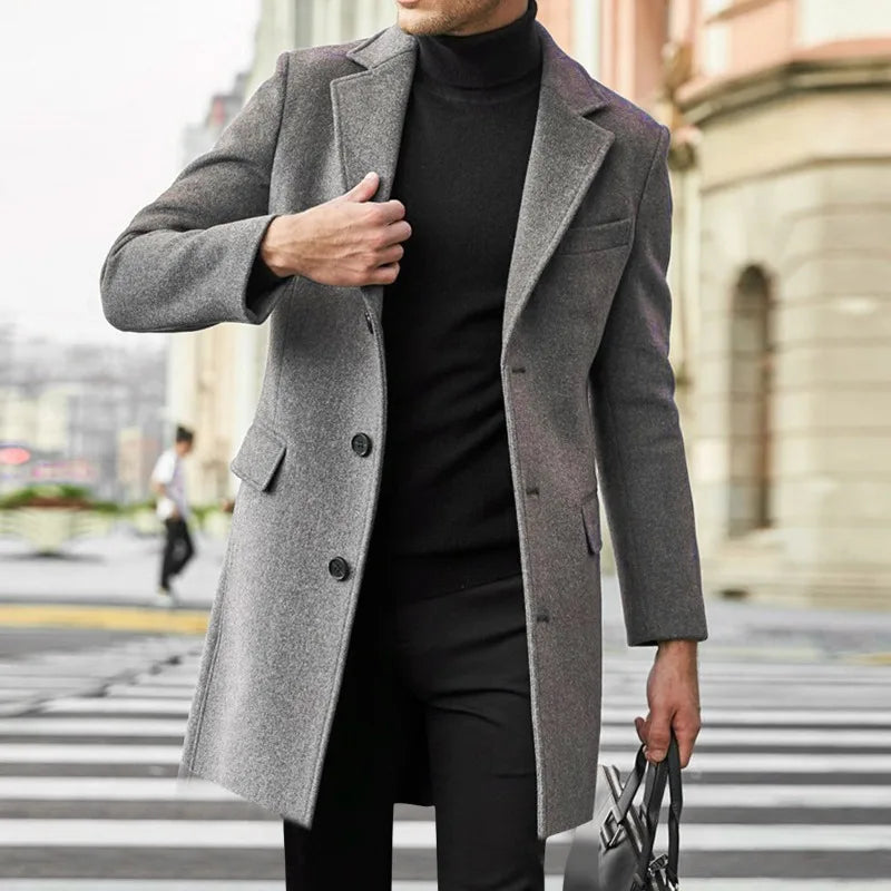 Autumn and Winter New Men's Windbreaker British Long sleeved Woolen Coat