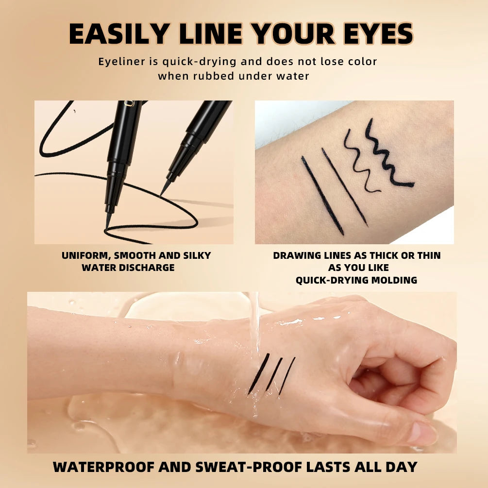 Waterproof Liquid Eyeliner Pen Smooth Black Eye Gel Eyeliner Quick-Drying Long Lasting Eye Liner Pencil Smudge-Proof Eyes Makeup