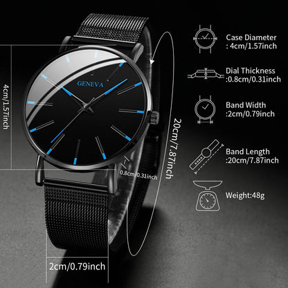 Fashion Ultra Thin Men’s Watches Simple Steel Mesh Belt Quartz Wrist Watch