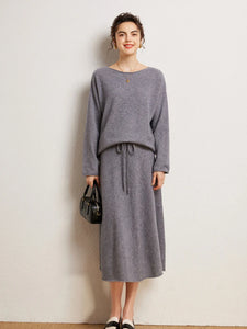 Autumn Winter 100% Cashmere Sweater Luxury Women's  Pullover Skirt Two Pieces Set