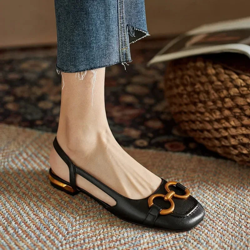 Women's Sandals Elegant Office Ladies Shoes and Sandals Women Casual Shoes Square Heel Sandals Slip on Woman Flats
