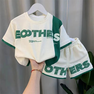 Boys' Summer Short Sleeve Set 2024 New Children's Fashionable Fashion Clothes Trendy Baby Summer Internet Red Two Piece Set