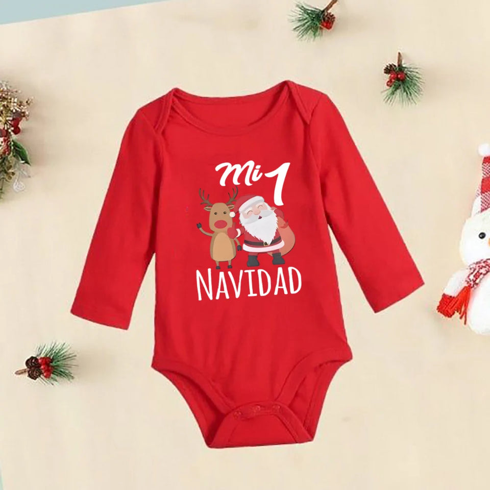 My First Christmas Deer Spanish Printed Baby Bodysuit Infant Christmas Cotton Outfit Newborn Jumpsuit Toddler Xmas Romper Gift