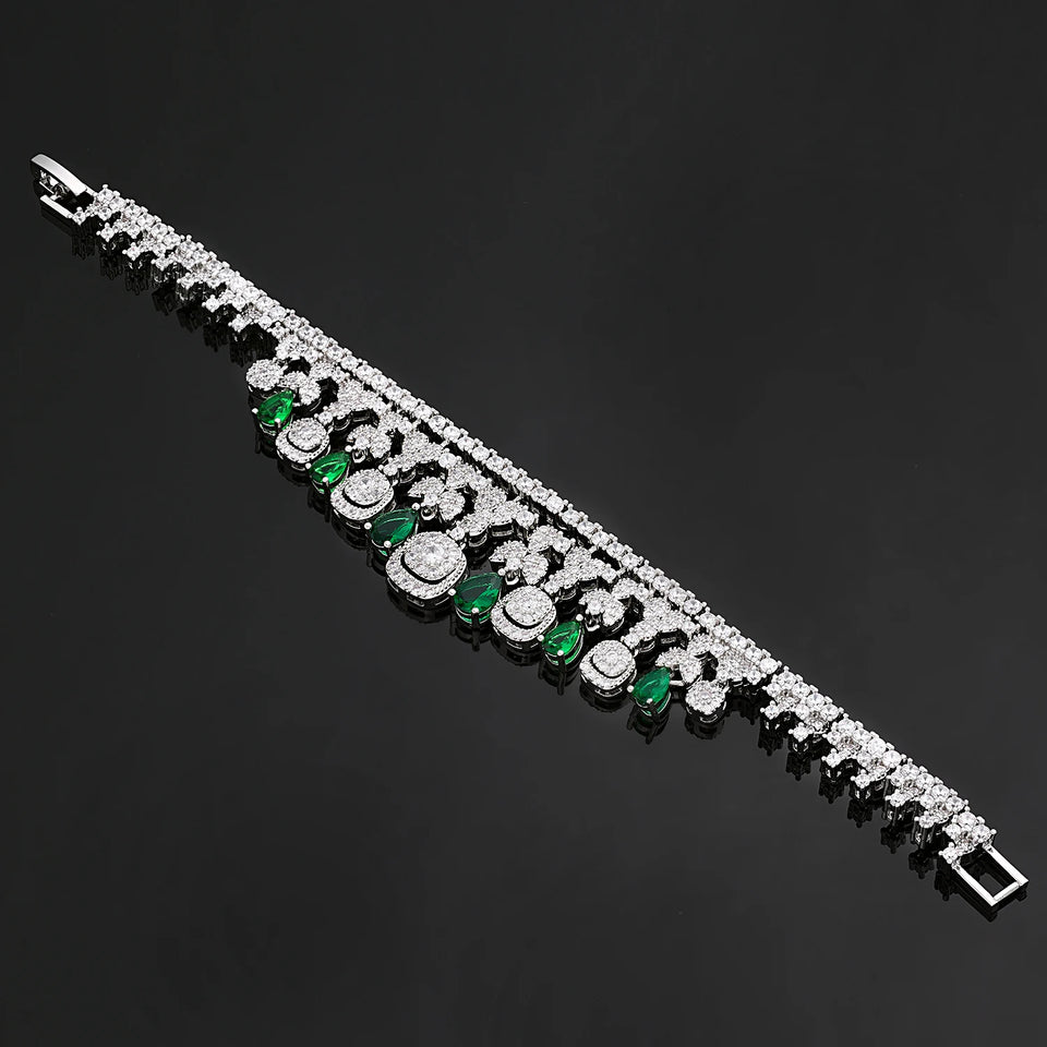 New Arrival 2024 Nigerian Dubai Bride Wedding Bridal 4 PCS Jewelry Set Luxury Green Cubic Zirconia Drop Necklace for Women Prom