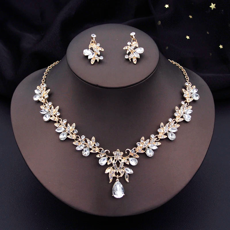 Water drop Butterfly Bridal Jewelry Sets for Women Earring Necklace Set Rhinestone Crystal Wedding Jewelry Sets 3 Pcs Gifts