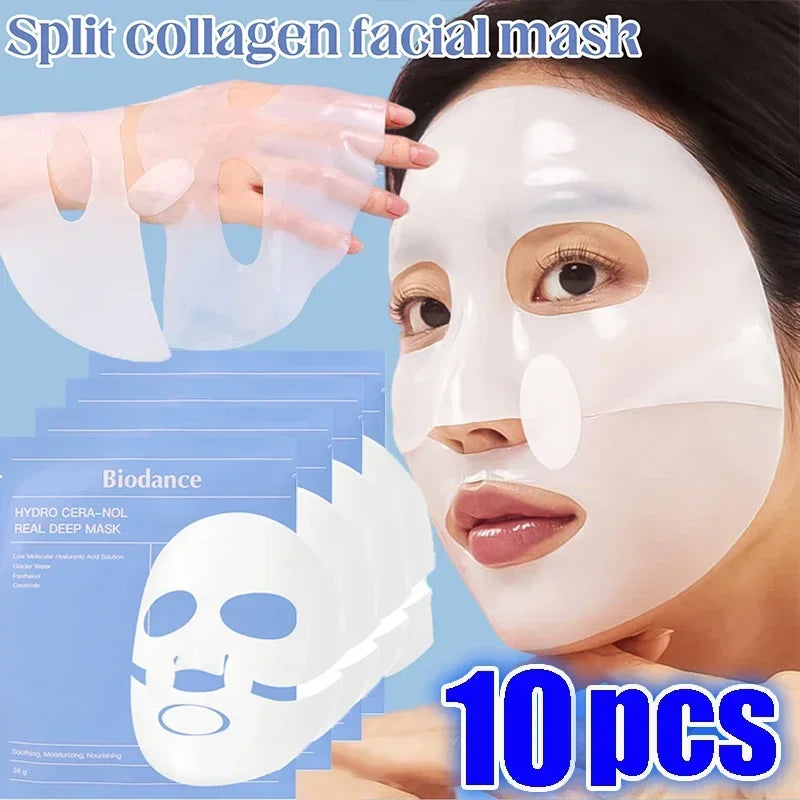 10Pcs Bio-Collagen Face Mask Firming Nourish Brightening Soft Gel Split Mask Shrink Pores Deep Hydrating Night Moisturized Masks