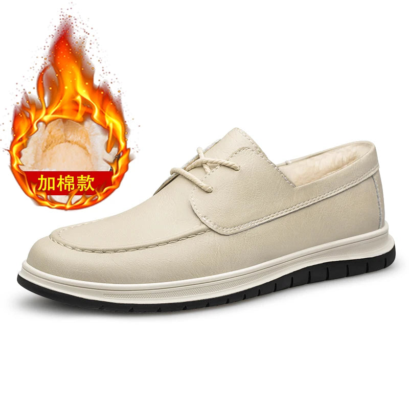 Mens Genuine Leather Shoes Senior Business Shoes New Fashion Casual Wedding Party Shoes Lace Up Warm Plush Mans Oxford Footwear