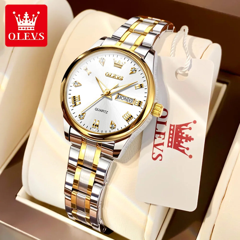 OLEVS High Quality Luxury Couple Watch For Men Women Stainless Steel Original Watches Top Brand Waterproof Couple Wrist Watches