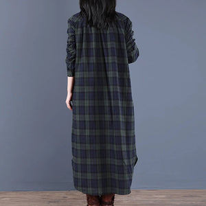 Women Autumn Checked Shirt Dress Lapel Long Sleeves