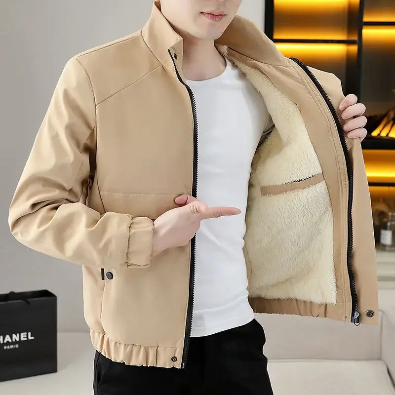 Padding Down Jackets for Men Khaki Plus Velvet Man Padded Coat Parkas Winter