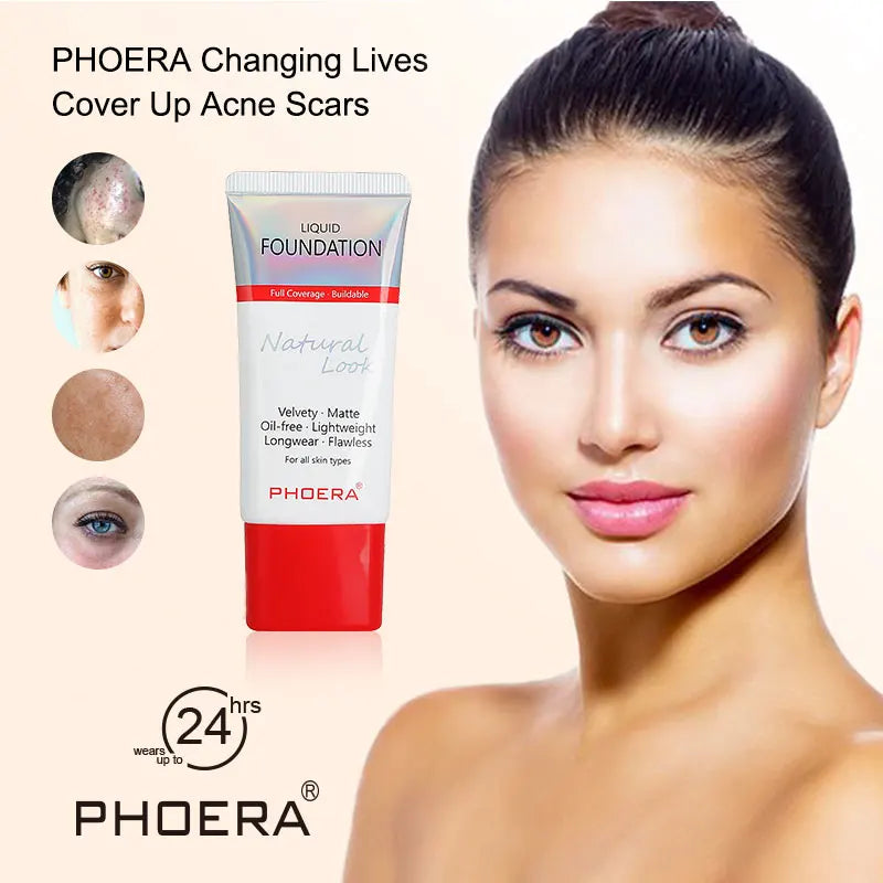 Liquid Foundation Mineral Touch Oil Control Matte Skin-Friendly Makeup Full Coverage 24Hour Long Lasting Cosmetic
