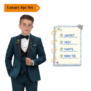 24h Ship Boy's Formal 4-piece Suit Set Including Blazer Vest Pants Bow-tie Smart Kids Tuxedo Suits Dress Wedding Ring Bearer